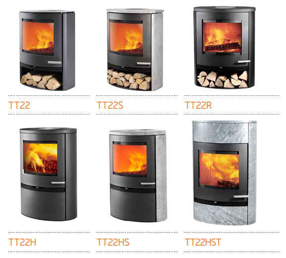 Poêle à bûches TT22 de Termatech - et ses différents habillages.